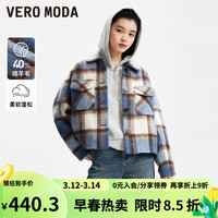VEROMODA毛呢大衣秋冬新款39%绵羊毛短款格纹单排扣宽松简约 E40兰格蓝色