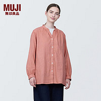 无印良品（MUJI）女式木棉混双层纱织长袖罩衫女士衬衫衬衣外套早春  BC2IZC4S 烟熏橙色 L(165/88A)