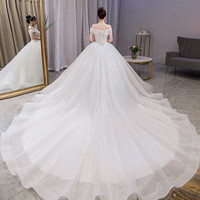 红妆饰佳 婚纱2024新娘主婚纱一字肩公主质感出门纱重工奢华主纱 浅香槟拖尾款 L