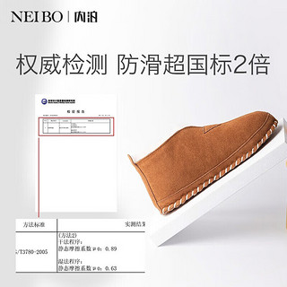 内泊（NEIBO）乳胶羊皮毛一体毛拖鞋男冬季包跟家居鞋保暖不臭脚手工软底女39 38-39 【正码】