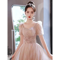 诺丽缇晚礼服女2024轻奢小众高端高级感宴会气质卡其色主持人公主裙 浅粉色长款 XS
