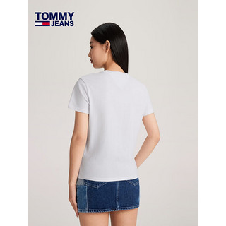 TOMMY JEANS【美式休闲】24春夏女装纯棉净色刺绣合身短袖T恤17828 白色YBR M