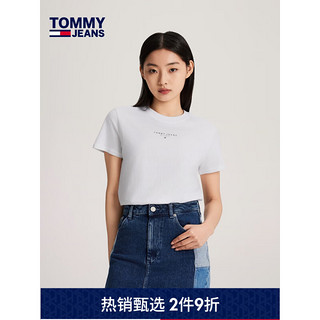 TOMMY JEANS【美式休闲】24春夏女装纯棉净色刺绣合身短袖T恤17828 白色YBR XS