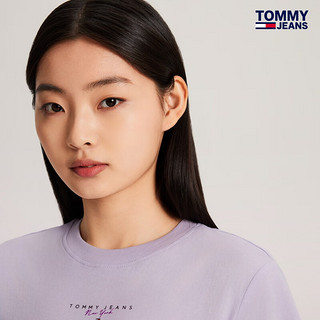 TOMMY JEANS【美式休闲】24春夏女装纯棉净色刺绣合身短袖T恤17828 浅紫色W06 S