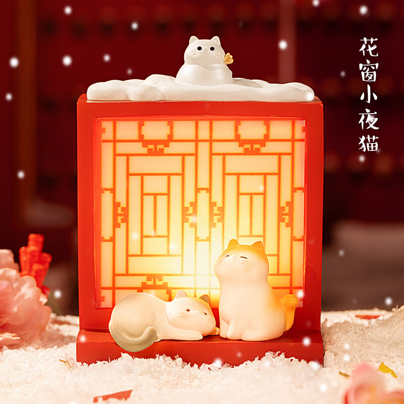 宫廷宝贝小夜猫摆件猫元素小夜灯文创闺蜜女生手办 花窗小夜猫
