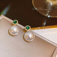 KOSE 高丝 925银针绿色锆石珍珠耳环女气质个性小众耳钉设计感耳饰品