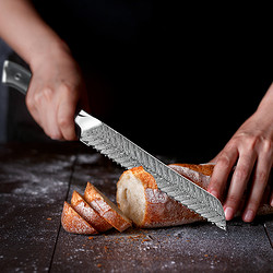 达刃 大马士革钢面包刀烘培带锯齿刀雪花酥厨房切蛋糕刀面包切件