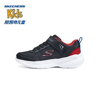 Skechers斯凯奇儿童男童魔术贴运动鞋时尚休闲鞋中大童跑步鞋403792L 黑色/红色/蓝色/BKRB 35