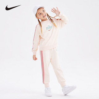 NIKE耐克童装男女童纯棉卫衣+长裤2件套2024春秋儿童卫衣裤子套装 耳语白 130/64(7)