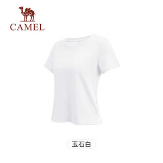 骆驼（CAMEL）瑜伽服短袖透气速干运动服上衣薄款弹力休闲t恤 Y24BAW6034 6034，玉石白 S