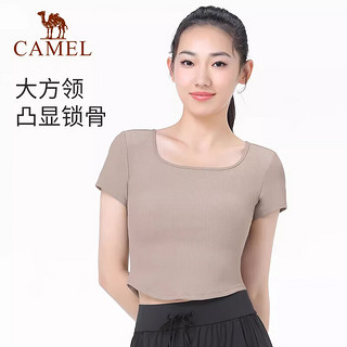 骆驼（CAMEL）瑜伽服女款短袖透气速干跑步衣服上衣薄款运动t恤 Y24BAT6009 6009，淡米杏