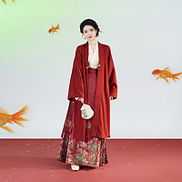 织造司 有余织造司原创明制汉服飞机袖上衣织金马面裙女过年红色呢子大衣