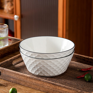 洁雅杰 陶瓷汤碗大号家用大面碗中式釉下彩8英寸大碗 2只装 钻石黑线