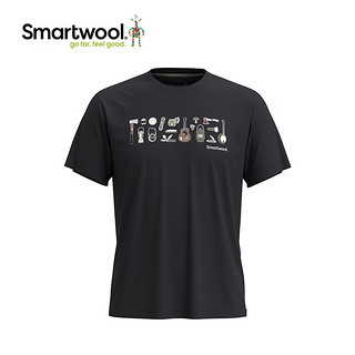 SMARTWOOLSmartwool男女运动短袖美利奴图案T恤吸湿羊毛印花短袖2456 黑色2368-001 L