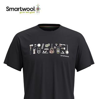 SMARTWOOLSmartwool男女运动短袖美利奴图案T恤吸湿羊毛印花短袖2456 黑色2368-001 L