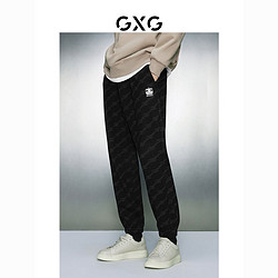 GXG 男装  黑色加绒满印提花休闲时尚卫裤休闲裤男士 23年冬季新品