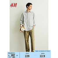 H&M2024春季男装长袖上衣时尚休闲版型亚麻混纺衬衫1160688 卡其绿/条纹 170/92A S