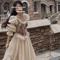 礼服裙 高端轻奢派对 小礼服秋冬秋季法式甜美风宫廷风圆领长袖常规袖连衣裙仙女中长裙 是我的花悦公主连衣裙(原版质量) L