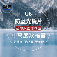 康视顿 凯米 1.67双非防蓝光U6镜片 2片 + 送百款镜架一副（含钛材架）