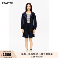 诗篇（PSALTER）线上专选2024春新款复古学院风运动休闲宽松连帽短外套 藏蓝