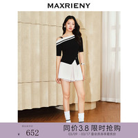 MAXRIENY优雅复古斜肩不对称针织衫2024春季新品修身显瘦上衣女 黑色 0