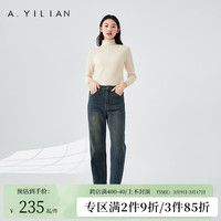 阿依莲复古阔腿牛仔裤女春季款2024新款高腰直筒显瘦今年流行裤子 复古蓝