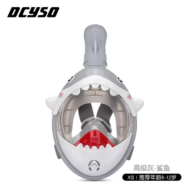 Dcyso浮潜三宝潜水镜装备浮潜面罩全干式呼吸管面镜儿童游泳装备 儿童款鲨鱼面罩-灰XS