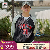 VISION STREET WEAR【2024春】美式复古宽松尼龙撞色拼接V领球衣套头衫男女同款 黑色 L