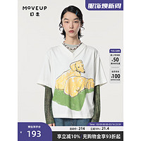 幻走（MOVEUP）2024春季.FUN系列V领狗狗印花设计纯棉短款T恤女 米白 M