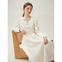 范思蓝恩 法式优雅古典艺术设计感连衣裙2024春新款裙子24FS11033 奶白色 M