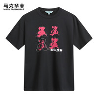 马克华菲【小熊印花】短袖T恤男2024春夏透气纯棉圆领宽松印花休闲T恤 015深灰 XXL