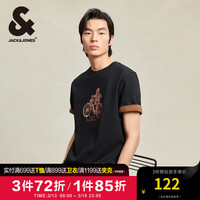杰克·琼斯(JACK&JONES)夏季新款潮流百搭直筒舒适复古水印纯棉圆领短袖T恤男224201111