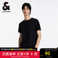 杰克·琼斯（JACK&JONES）夏柔软舒适纯棉纯色多色百搭商务休闲短袖T恤男装224201072 E40黑色 165/88A/XS