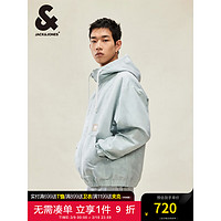 杰克·琼斯（JACK&JONES）夏宽松时尚简约字母贴布装饰抽绳连帽夹克外套上衣男装224221007 C45 烟绿色 常规 185/104A/XL