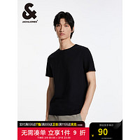 杰克·琼斯（JACK&JONES）夏柔软舒适纯棉纯色多色百搭商务休闲短袖T恤男装224201072 E40黑色 190/108A/XXL