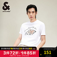 杰克·琼斯（JACK&JONES）夏季潮百搭简约纯棉可颂印花款直筒短袖T恤男224201098 A06 雪白色 常规 A06 雪白色 165/88A/XS