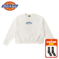 dickies24春夏可爱logo印花圆领加绒休闲卫衣 DK013071 云白色 M