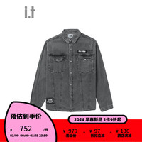 izzue it 男装宽松牛仔衬衫2024春季潮酷型男水洗外搭8506W3L CCX/深灰色 M