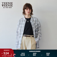 Teenie Weenie小熊2024春装学院风格纹长袖衬衫休闲宽松上衣女 蓝色 155/XS