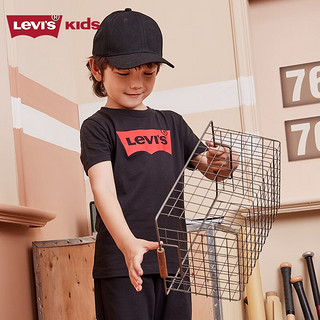 Levi's 李维斯童装男童纯棉短袖T恤夏季儿童针织舒适休闲上衣 正黑色 150/72(M)