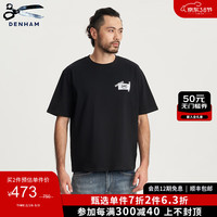 DENHAM2024年春季黑色男女同款趣味贴纸剪刀宽松短袖男士T恤 黑色 XS