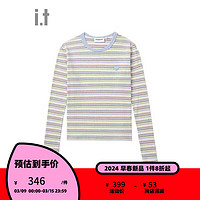 :CHOCOOLATE it 女装合身条纹长袖T恤2024春季青春少女风1851X BLA/蓝色 M