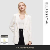 歌力思（ELLASSAY）2024春夏新款肌理感休闲通勤经典双排扣小西装女EWD351T02000 珠光白