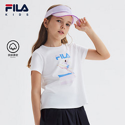 FILA 斐乐 童装儿童上衣2024夏季新款中大童女童短袖T恤 标准白-WT 140cm