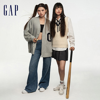 Gap 盖璞 男女装秋季LOGO宽松V领开衫学院风情侣装892268