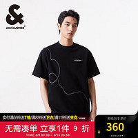 杰克·琼斯（JACK&JONES）春夏男士胸前字母胶印刺绣休闲短袖T恤男224201029 E40黑色 常规 E40黑色 190/108A/XXL