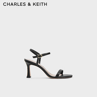 CHARLES&KEITH24春季法式方头一字带高跟凉鞋女CK1-60580290 Black黑色 38