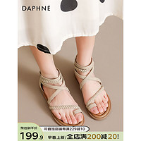 达芙妮（DAPHNE）复古织凉鞋女2024夏季波西米亚绑带设计感百搭休闲凉鞋女 杏色 40