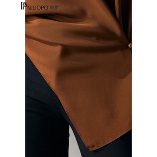 帕罗（PALUOPO）91%桑蚕丝不对称短袖T恤女蝙蝠袖真丝一字领春夏半袖上装衣服 焦糖 XL(170/92A)