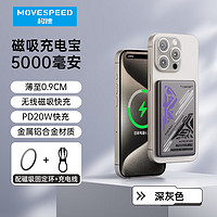 MOVE SPEED 移速 苹果磁吸无线充电宝20W快充Magsafe卡片式移动电源超薄小巧便携迷你适用iPhone15Pro可上飞机